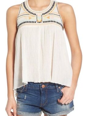 Rip Curl Women's Tribal Myth Embroidered Tank Top- White, Small - NWT